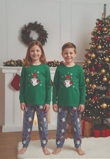 Pijamale de Craciun de copii,cu maneci si pantaloni lungi ,imprimeu pitic ,En-gros